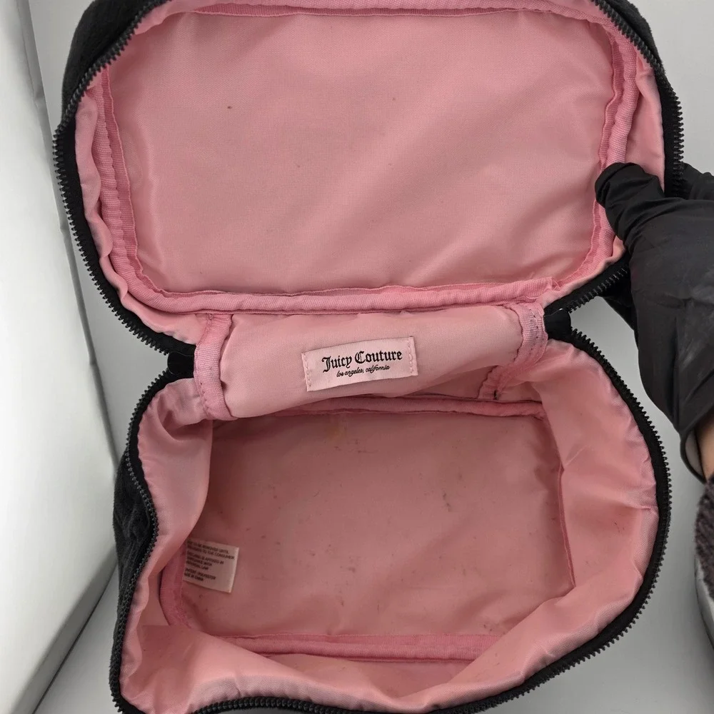 Juicy Couture Black Velour Cosmetic Makeup Bag Zipper Top Handle‎ AS IS